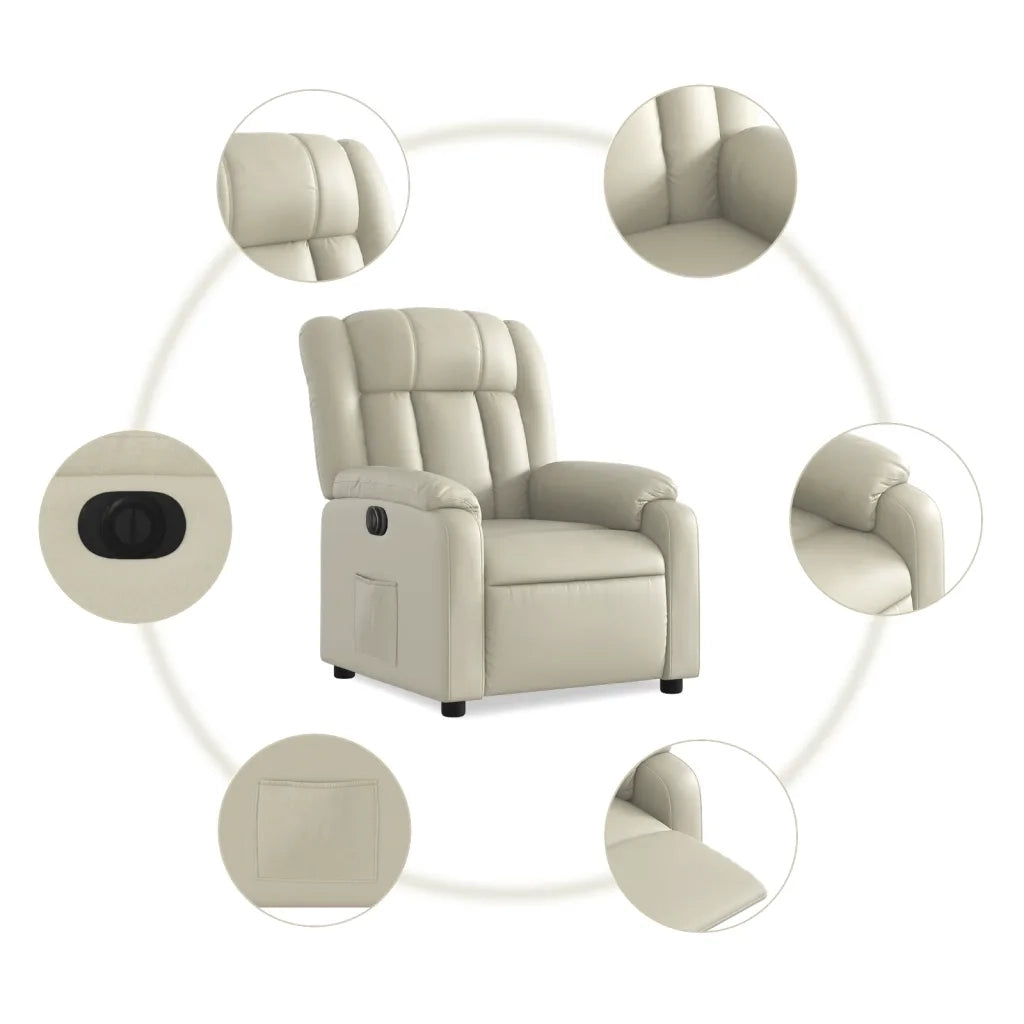 Poltrona | Sedia Relax Reclinabile Elettrica Crema in Similpelle
