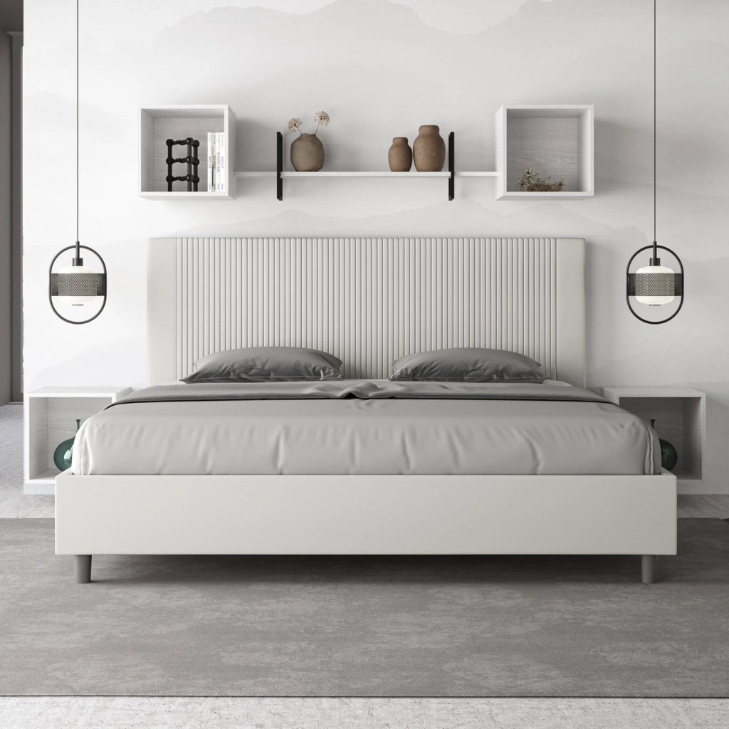 BS COM Letto matrimoniale king size senza rete imbottito 190x210 similpelle bianco