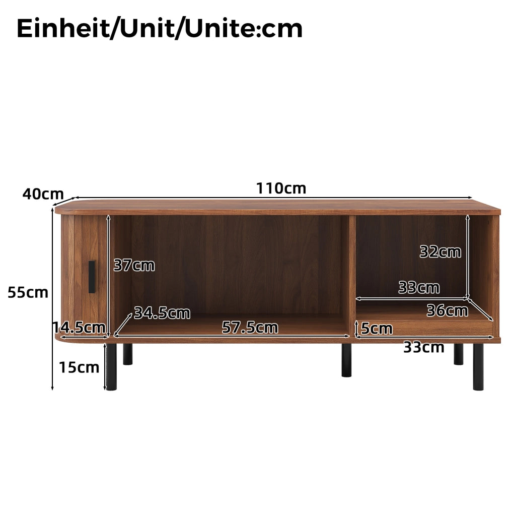 TAVOLINO DA CAFFÈ 110x40x55 cm Noce con anta scorrevole e vano aperto