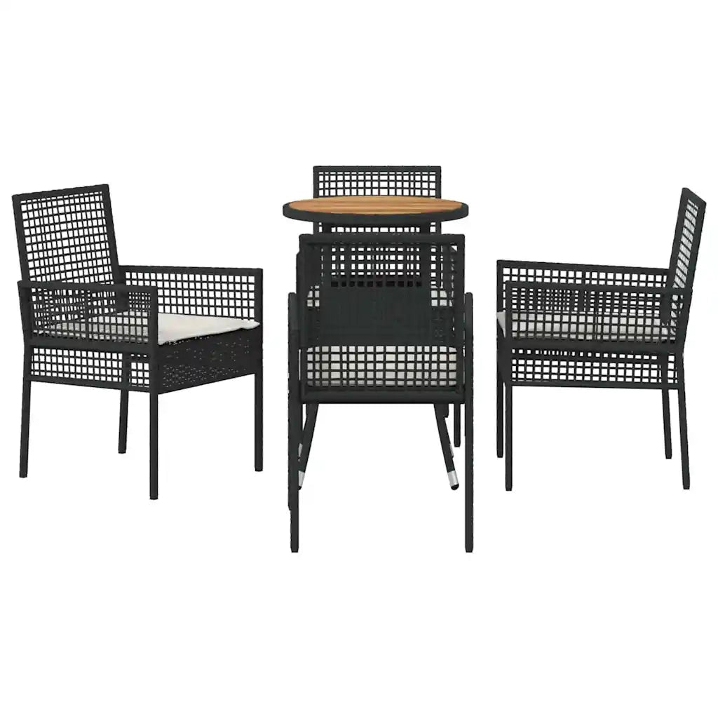 Set da Pranzo per Giardino 5 pz | Set Salotto da Giardino Nero polyrattan