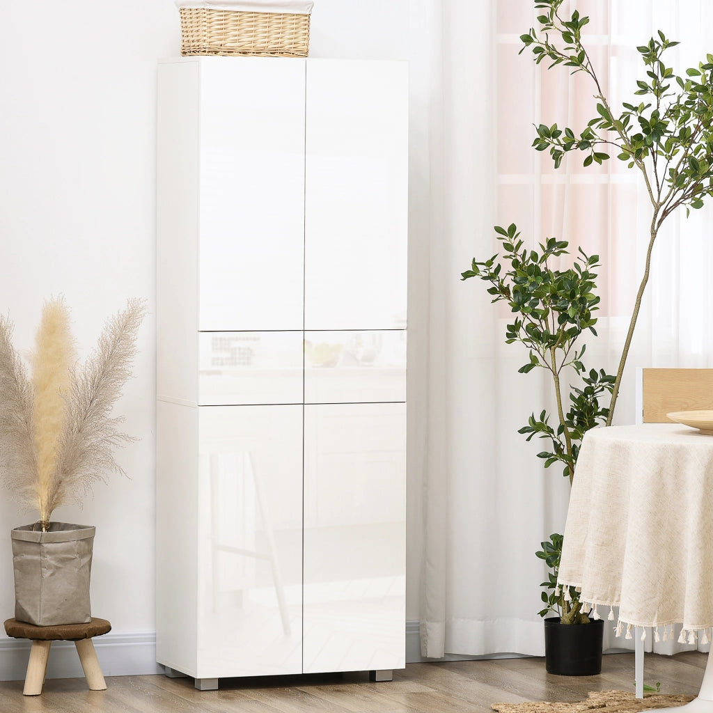 EasyComfort Dispensa Cucina con 4 Ante, 3 Ripiani Regolabili e Mensole a 5 Livelli in MDF e Truciolato, 60x35x170 cm, Bianco