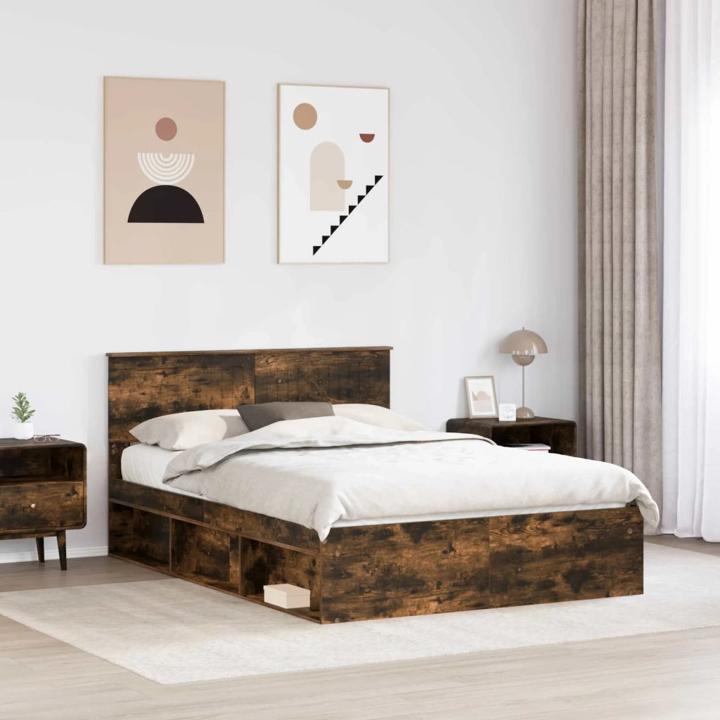 Letto matrimoniale | Letto per adulti | Struttura del letto Rovere fum¨¦ 140 x 200 cm Pino massello