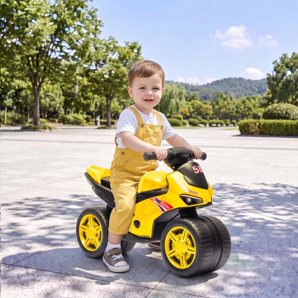 Moto Cavalcabile per Bambini 18 Mesi - 3 Anni Balance Senza Pedali con Musica Giallo