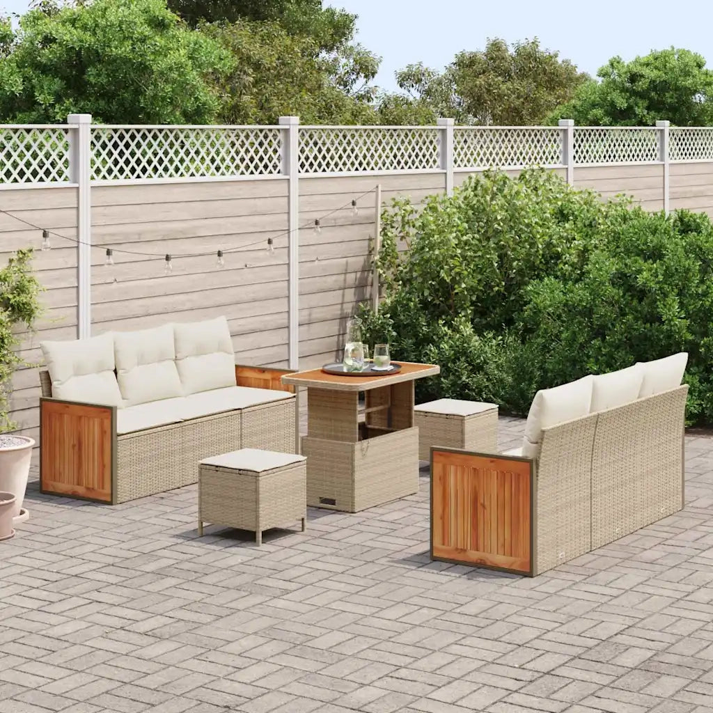 Set Divano da Giardino 11 pcs Beige e Crema polyrattan