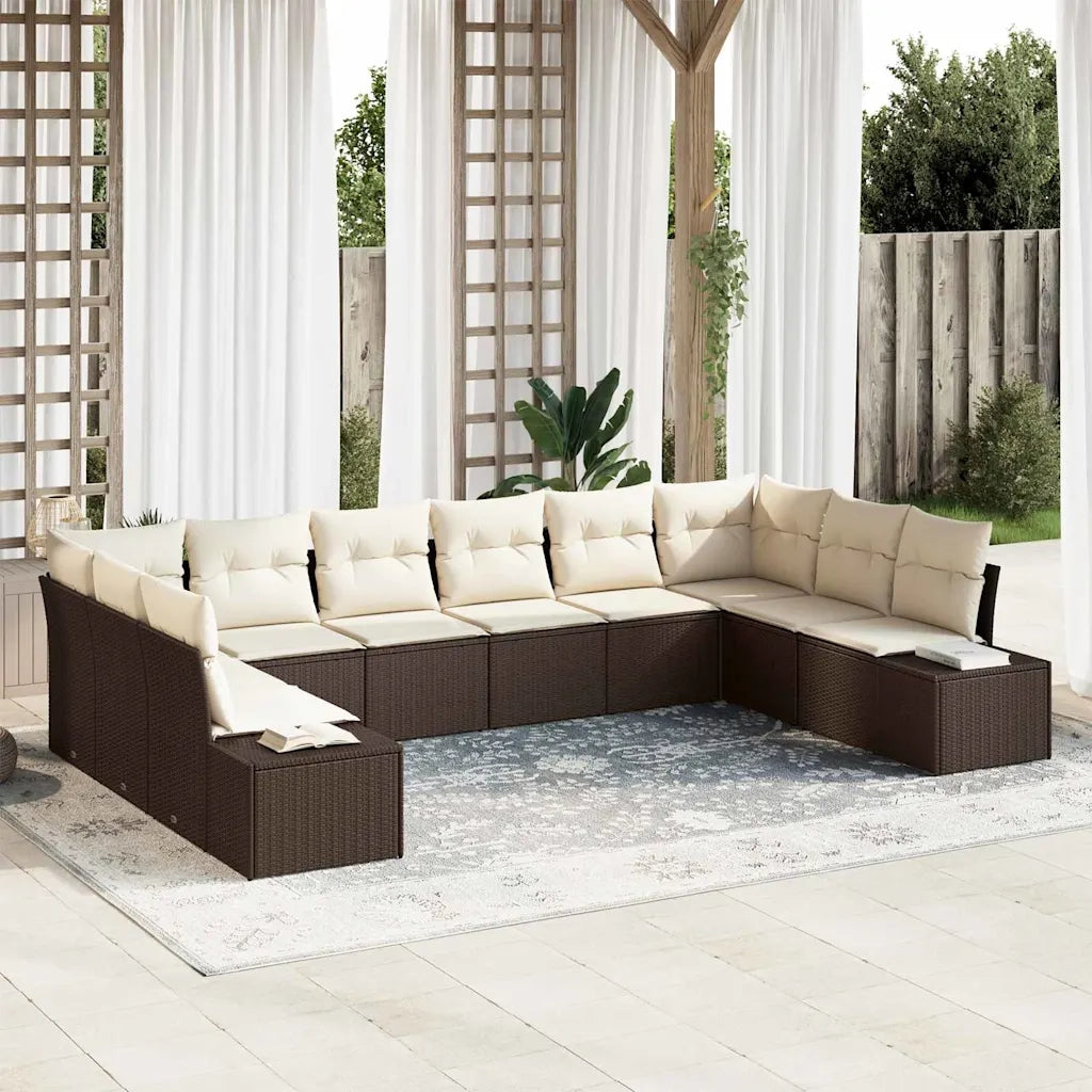 Set Divano da Giardino 10 pcs Marrone e Crema Polyrattan 3355907