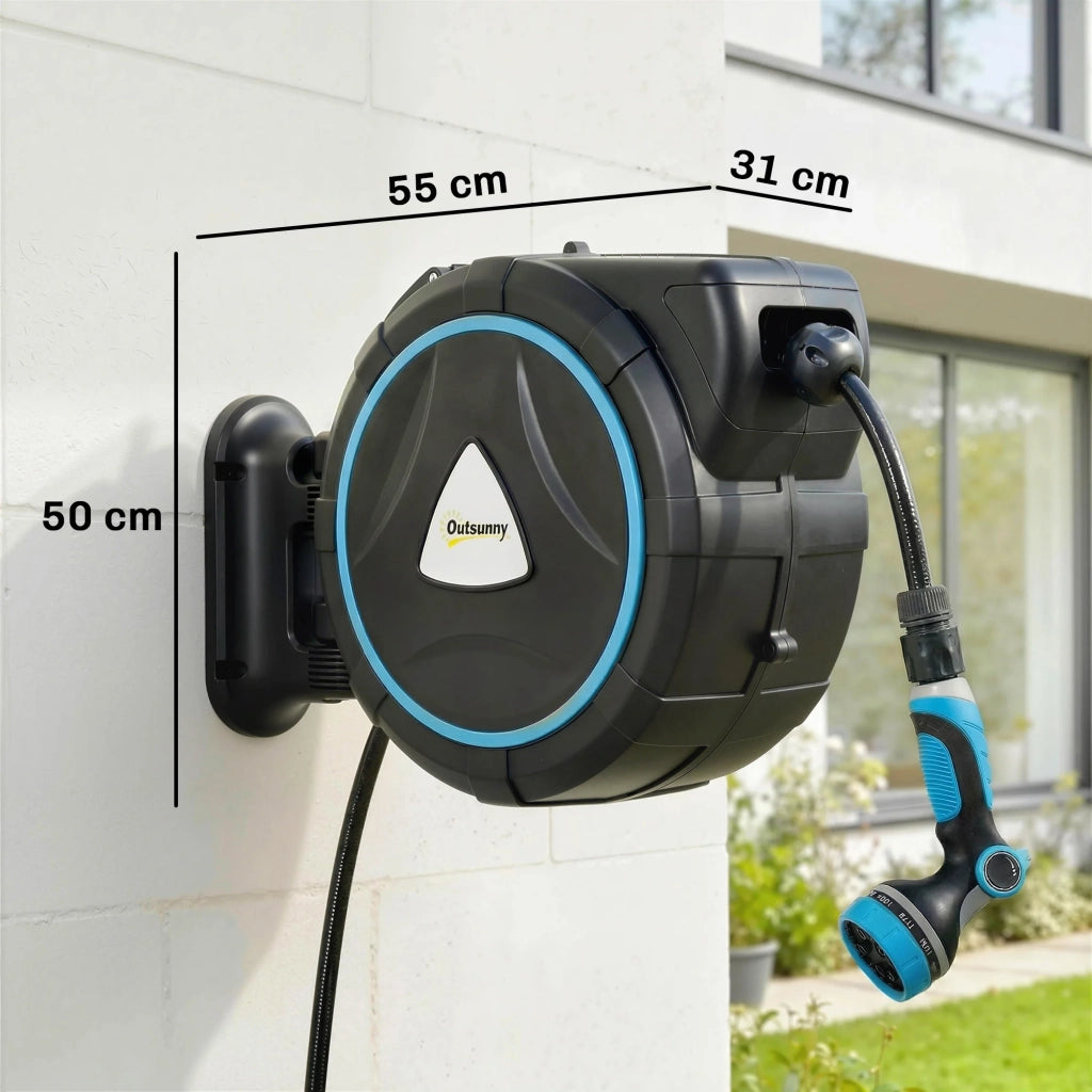 Avvolgitubo per irrigazione a parete 55 x 31 x 50 cm autorettrattile maniglia portatile giardino moderno contemporaneo in PP blu 21_0005662