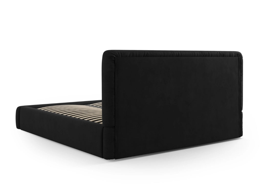 Cosmopolitan Design - Letto a cassettone con testiera "Colonel" 140x200cm in ciniglia nero 