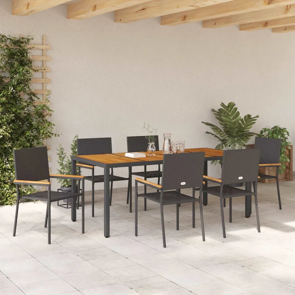 Set da Pranzo per Giardino 7 pcs Nero polyrattan