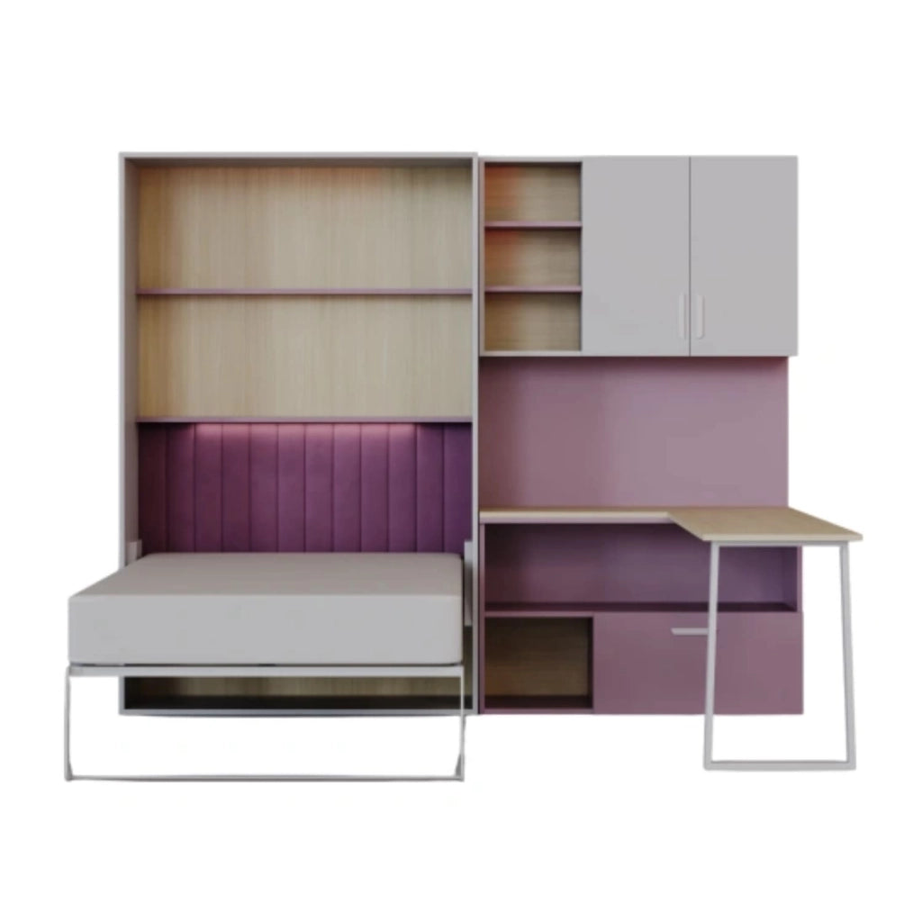 Cameretta Completa Con Letto A Scomparsa Scrivania Armadio Cassettiera Salvaspazio In Melaminico Per Camera Bambini Ragazzi Stanza Ospiti 133 X 208.5 X 45-216 Cm Cashmere E Rosa