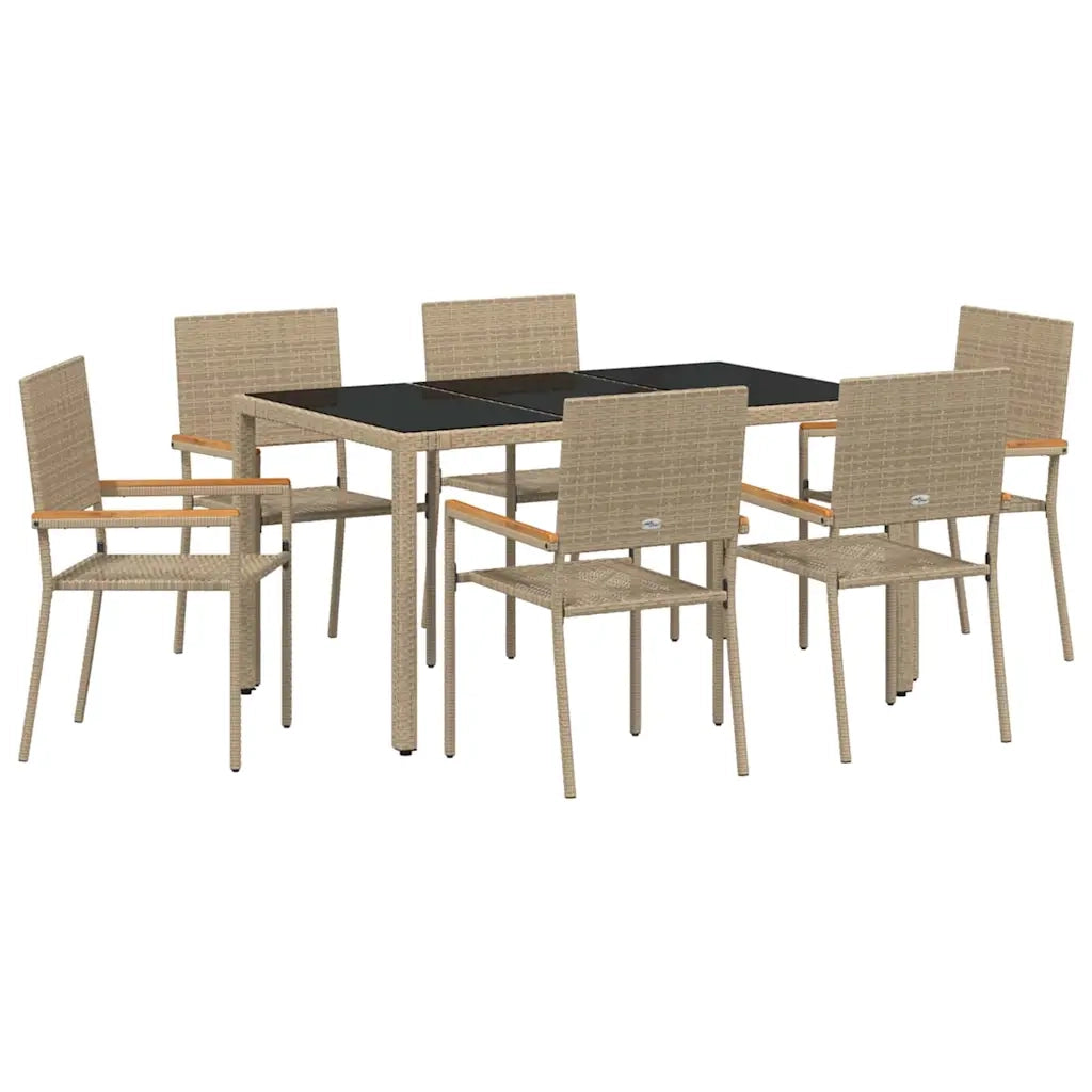 Set da Pranzo per Giardino 7 pcs Beige polyrattan