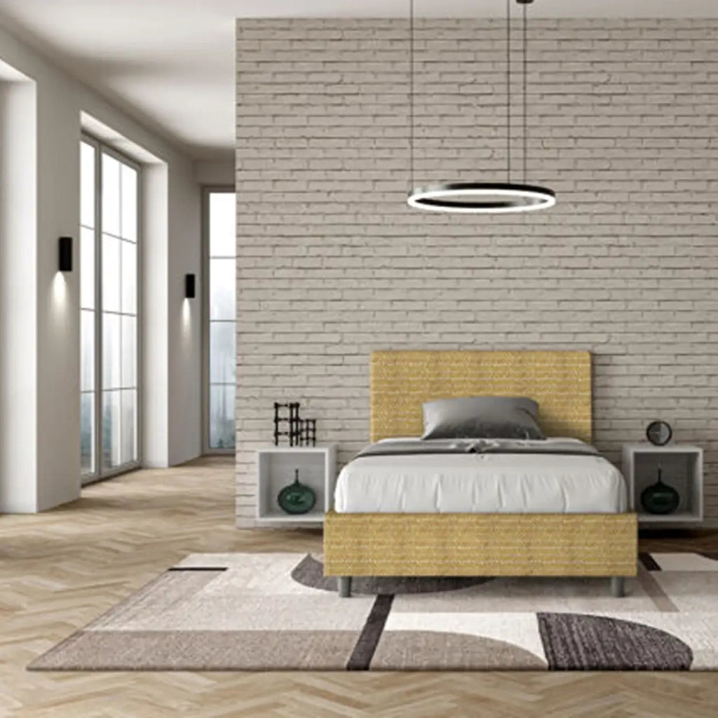 Letto una piazza e mezza contenitore imbottito 120x190 tessuto Aragona 3 giallo Adele