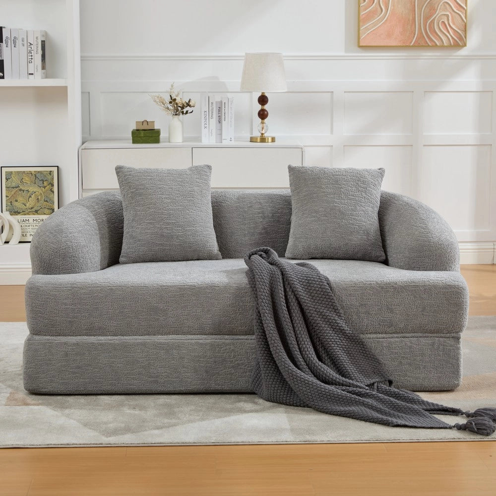 Divano letto 2 posti ¨C Minimal ¨C Chenille grigio chiaro con cuscini