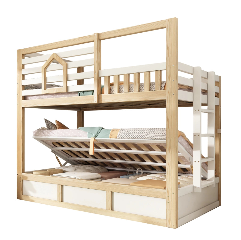 LETTO a castello 90x200 cm stile casetta bianco e rovere con scala dritta