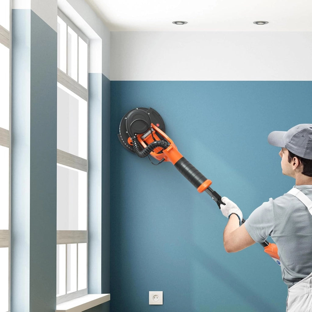 Levigatrice per Muro a Secco 750W, Levigatrice Elettrico per Cartongesso Pieghevole Estensibile, Velocità Regolabile 800-1750RPM, con Luci LED e 12 Dischi Abrasivi