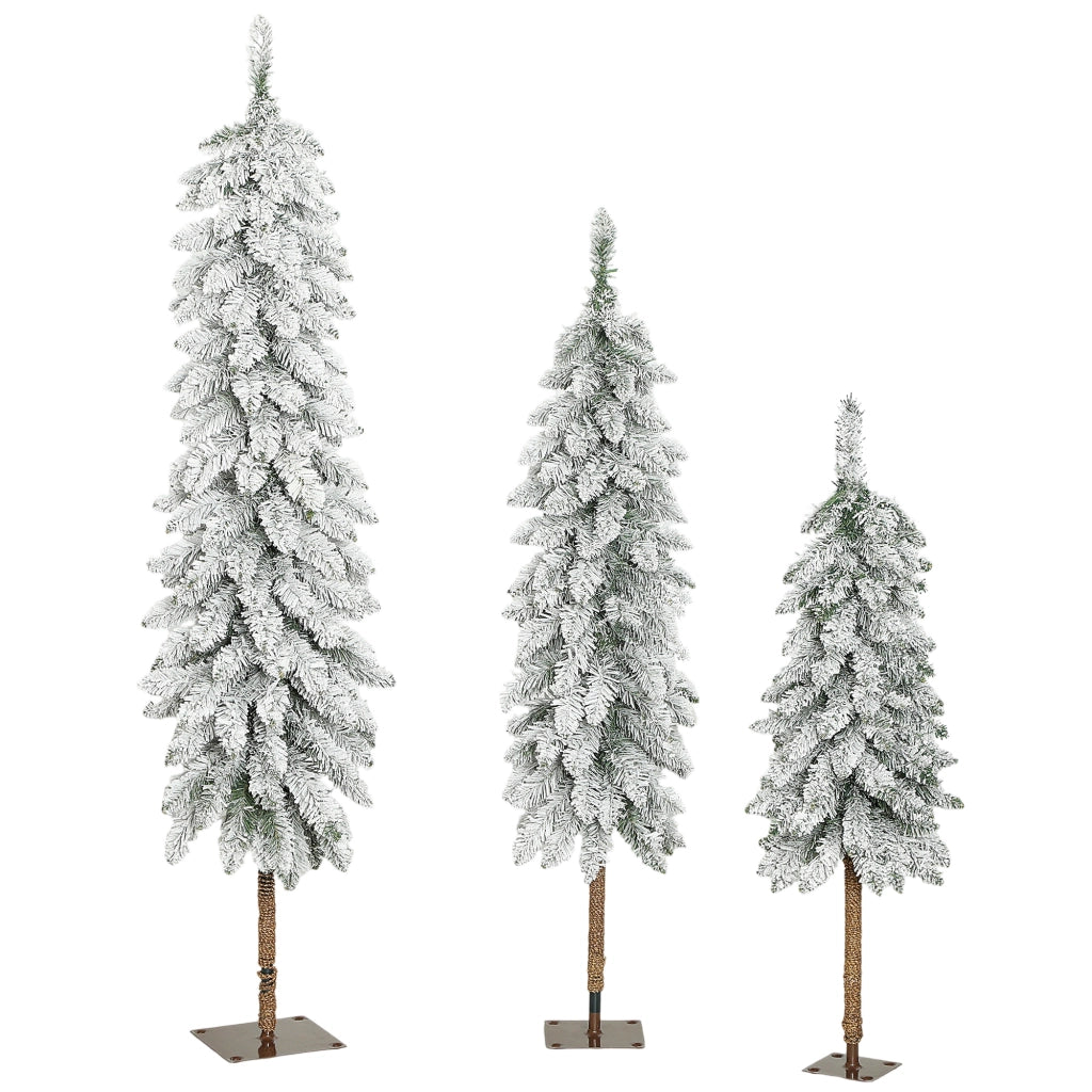 Set 3 Alberi di Natale Artificiali Innevati con Base in Metallo Ignifughi Plastica Bianco e Verde per Casa