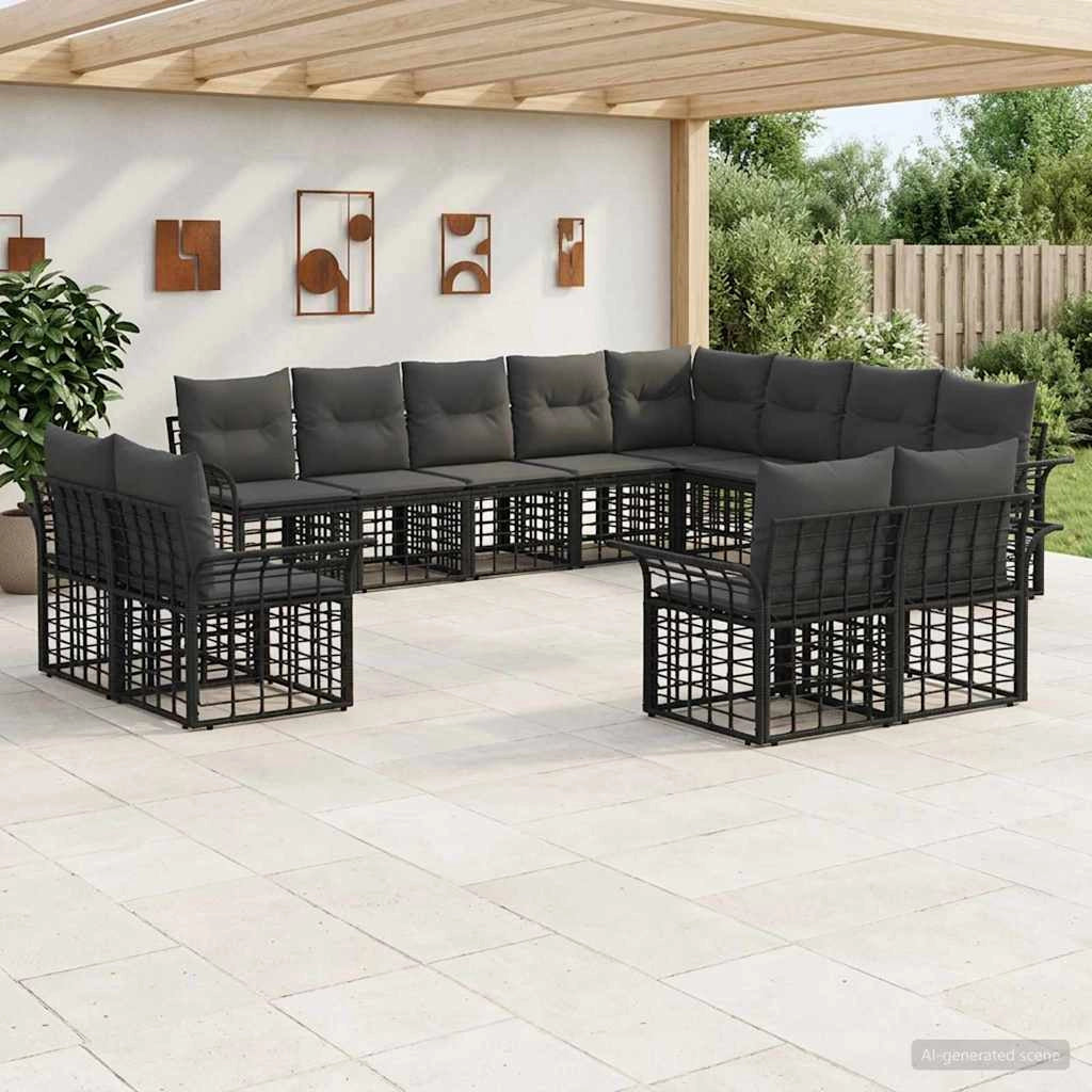 Set di divani da esterno 12 pz Nero e Grigio scuro Poliestere 3437805
