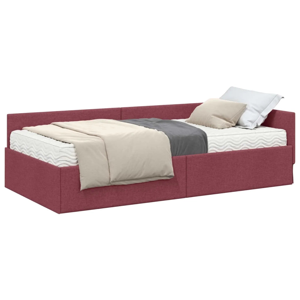 Struttura Letto Angolare con Materasso 2 pcs Rosso Tessuto
