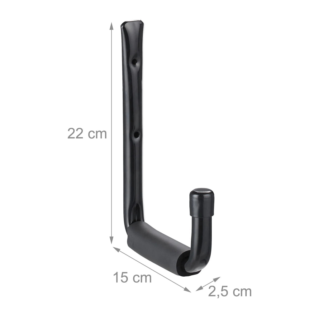 Set di 6 portautensili a forma di J per stoccaggio ottimizzato giardino officina cantina 12 x 10 x 15 cm in acciaio nero 13_0012067