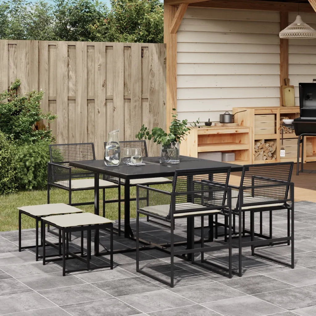 Set da Pranzo da Giardino 9 pz | Set Salotto da Giardino con Cuscini Nero in Polyrattan