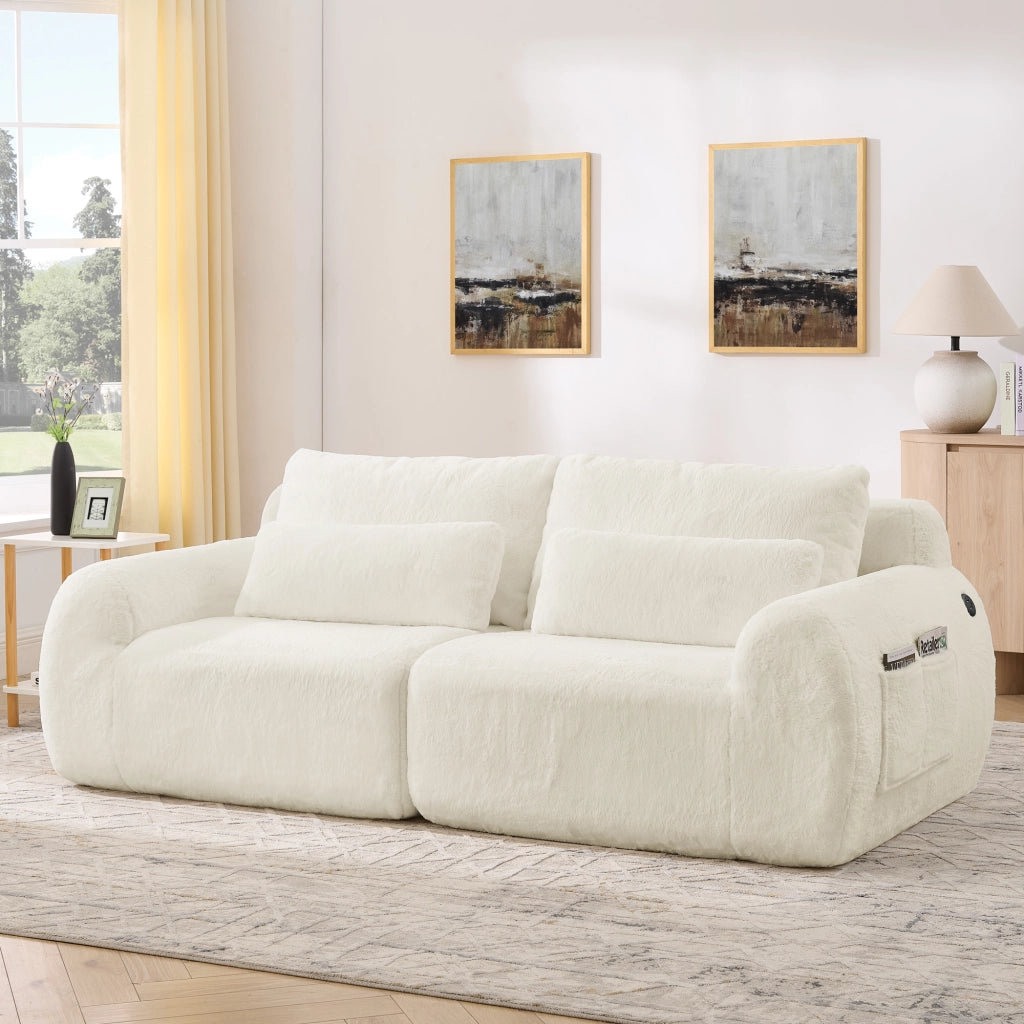 Divano 2 Posti in Ecopelliccia Morbida con USB ¨C MINIMAL ¨C Beige