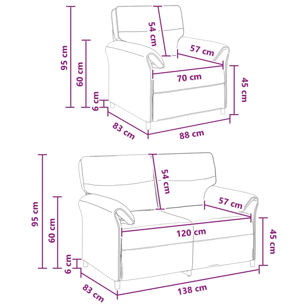 Set di divani 2 pz Rosa Tessuto 3424855