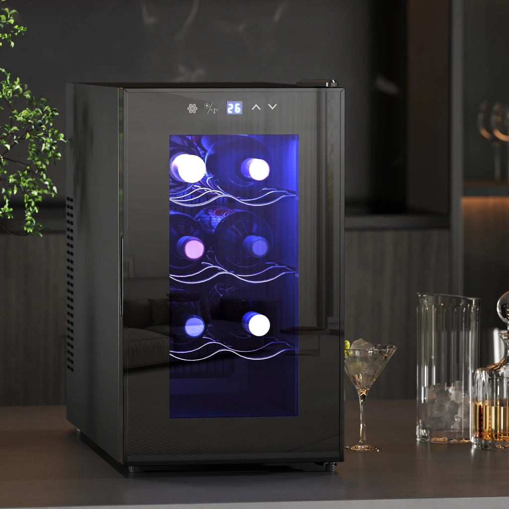 Cantinetta Vino Refrigerata per 8 Bottiglie Capacità 21L e Ripiani Regolabili Nero