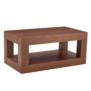 Tavolino da salotto fisso rettangolare a 2 livelli con ripiano aperto; in MDF; per soggiorno; 104×65.5×28 cm; noce