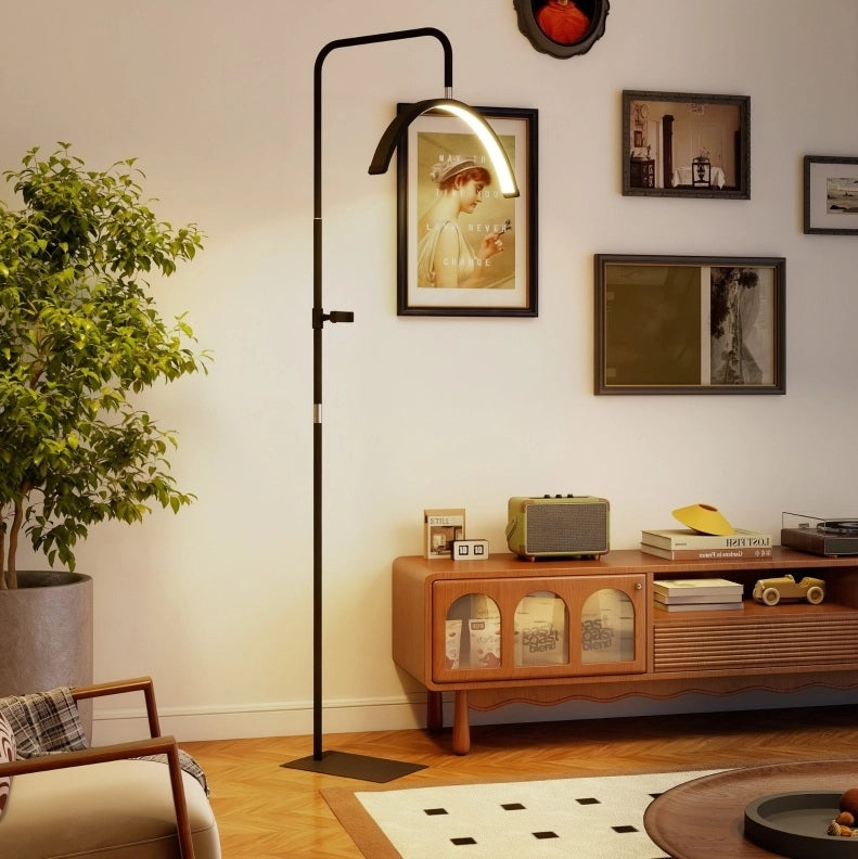 Lampada LED a mezzaluna per extension ciglia con porta telefono, 350° rotazione e altezza regolabile 136-186 cm, luce calda regolabile