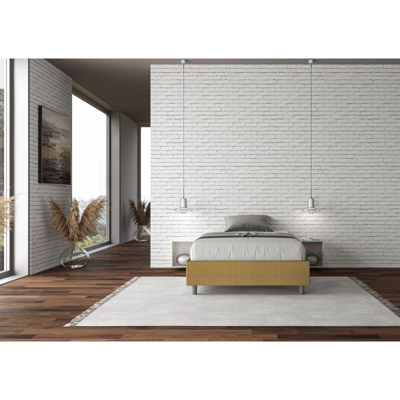 Letto Sommier imbottito 1 piazza e mezza 120x200 cm tessuto Labirinto Azelia - Senza rete,Giallo