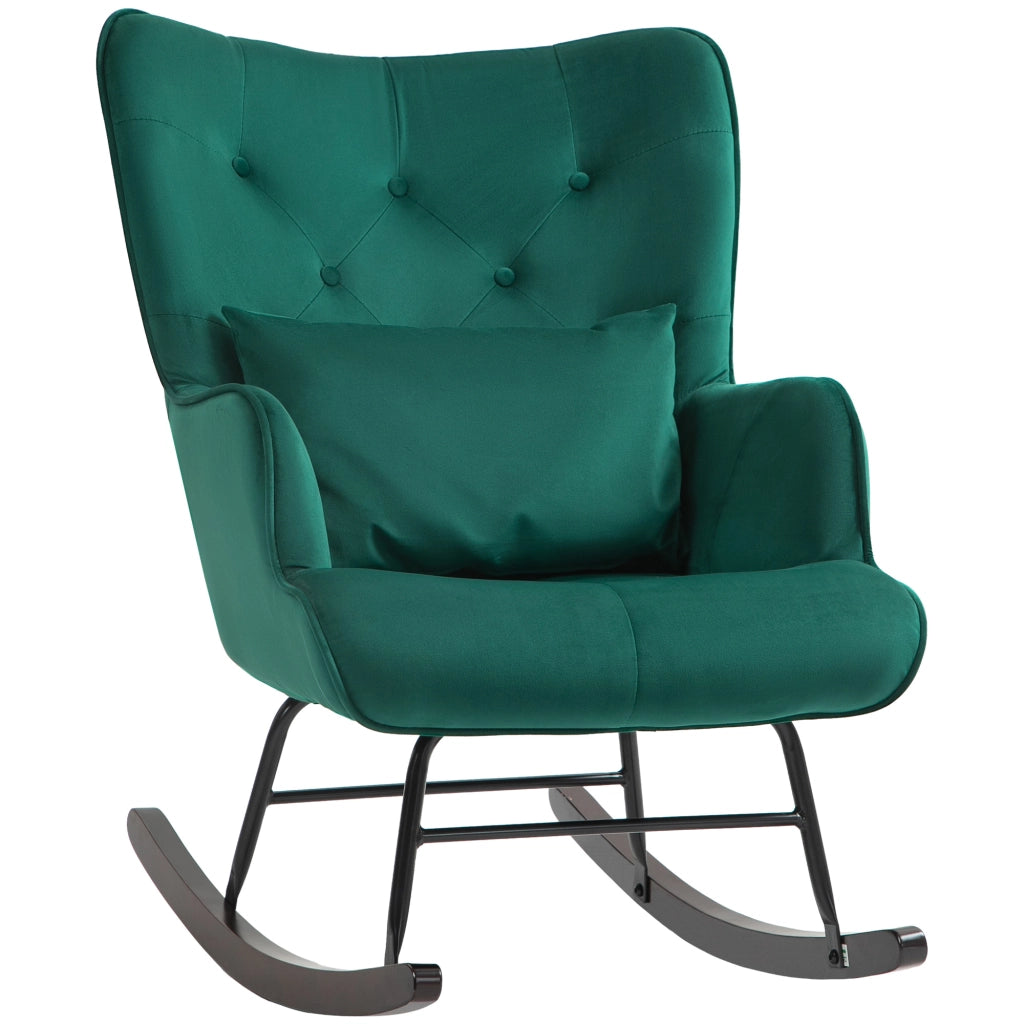 Poltrona a Dondolo in Velluto con Cuscino ¨C Minimal ¨C Verde