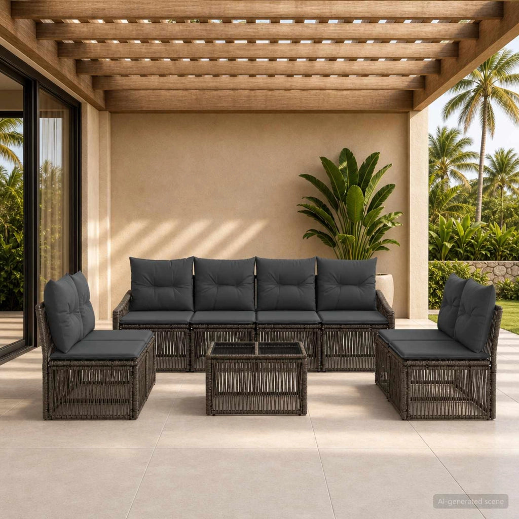 Set Divano da Giardino 9 pz Grigio polyrattan 3435983
