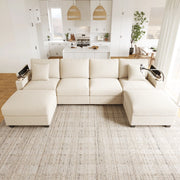 Divano panoramico convertibile 275;5 x 139 x 87 cm; a forma di U; modulare; porta telefono; porta USB; velluto a coste; beige