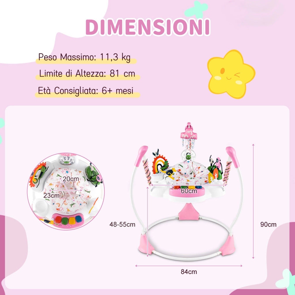 Centro attivit¨¤ bambini jumperoo 6 giocattoli interattivi luci musica, Centro attivit¨¤ altezza regolabile tavolo 360¡ã neonati 6 mesi+ Rosa
