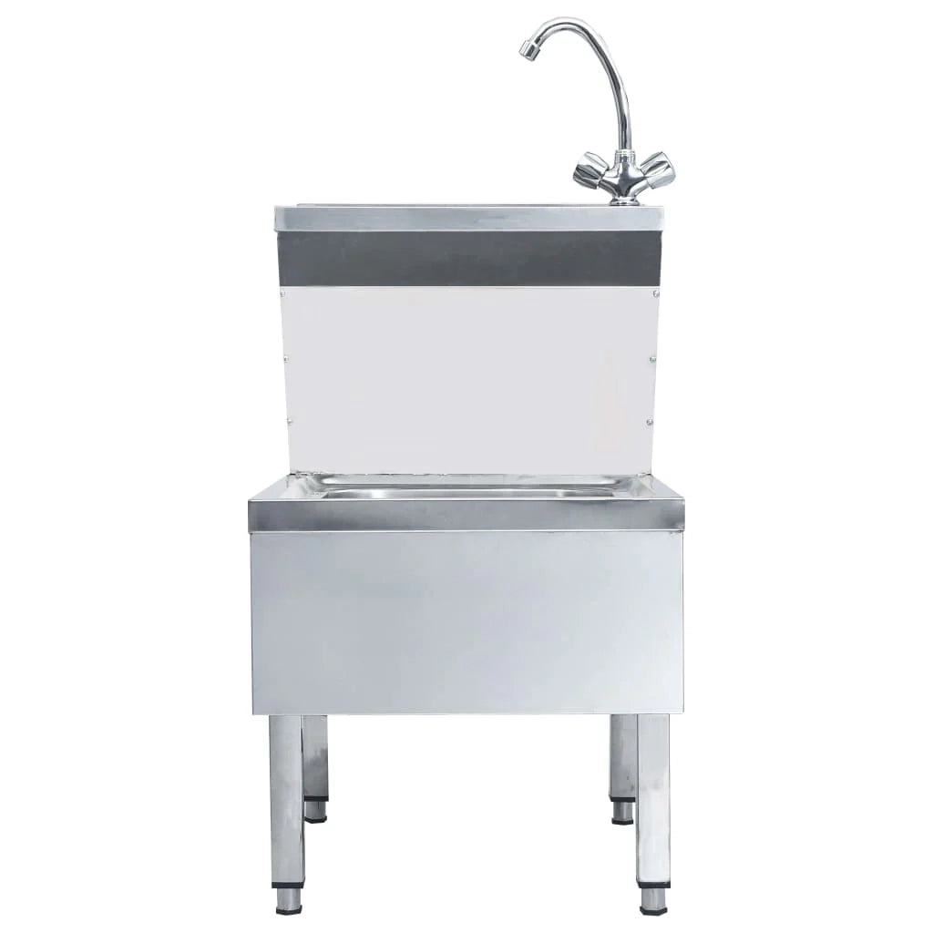 Lavabo professionale per lavaggio mani con rubinetto lavabo da appoggio per cucina mensa ristorazione 109 cm acciaio inox 02_0002448