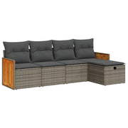 Set Divano da Giardino 5 pz | Set Salotto da Giardino con Cuscini Grigio in Polyrattan