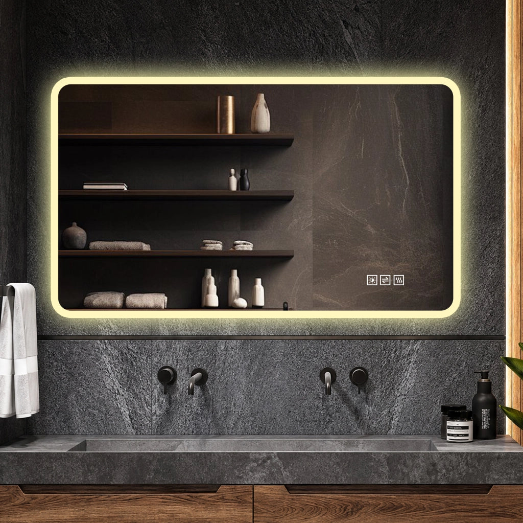 Specchio da bagno LED 111x71x7 cm con antiappannamento; 3 colori luce e memoria