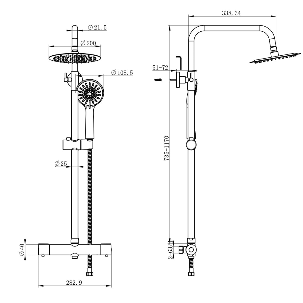 AICA Colonna Doccia con Miscelatore Termostatico, Rubinetto Doccia 28x4cm, Soffione Doccia Tondo in Acciaio Inox da 20cm Cromo