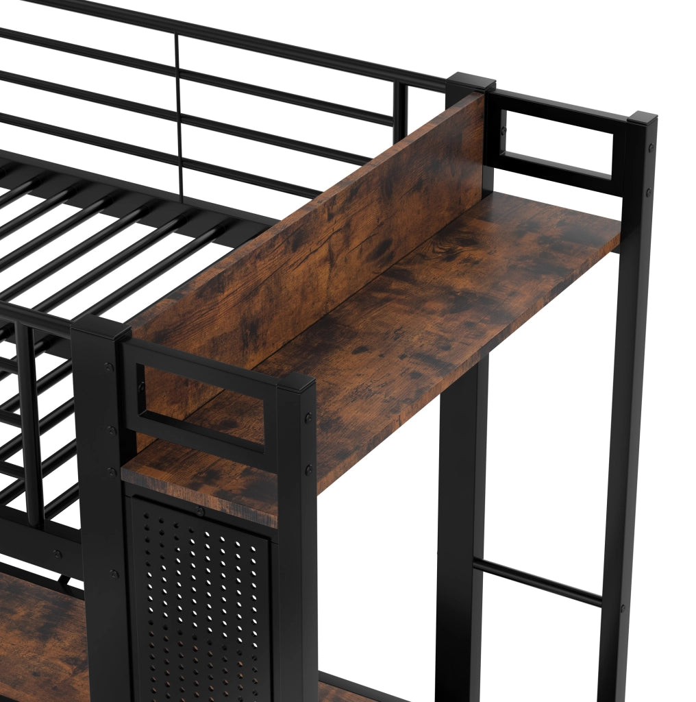 LETTO SOPPALCATO 90x200 cm Nero con scrivania, LED e USB TYPE-C
