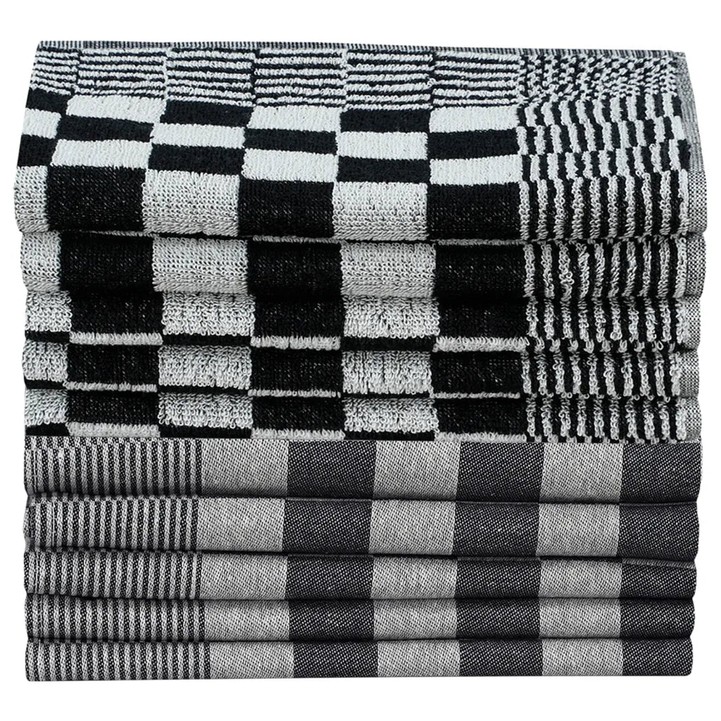 Set Strofinacci 10 pz | Teli per bagno in Cotone Nero e Bianco