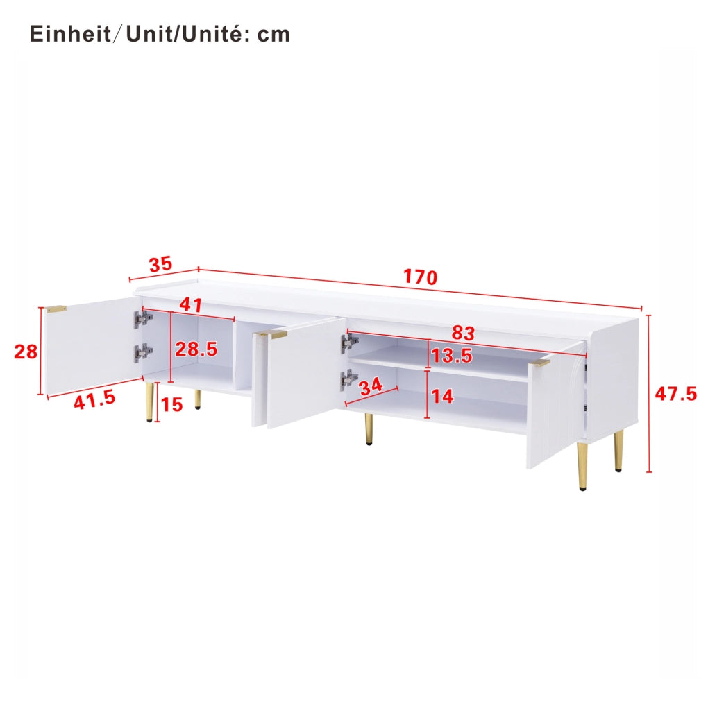 MOBILE TV 170x35x47,5 cm Bianco MDF con dettagli dorati