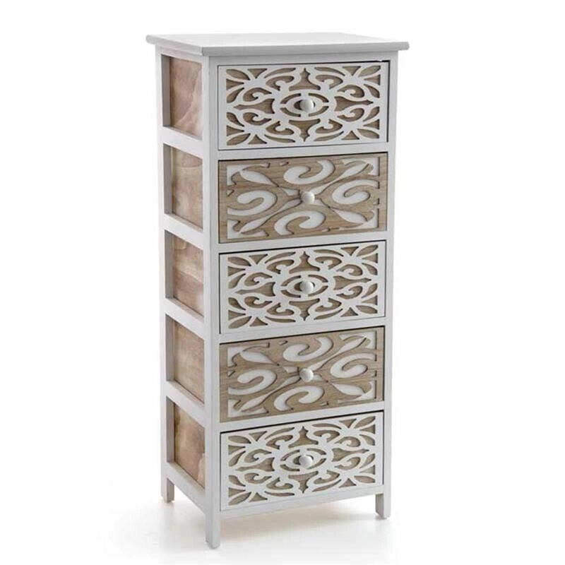 CASSETTIERA IN LEGNO DECORATO 5 CASSETTI 40 X 29 X 90 CM BICOLORE
