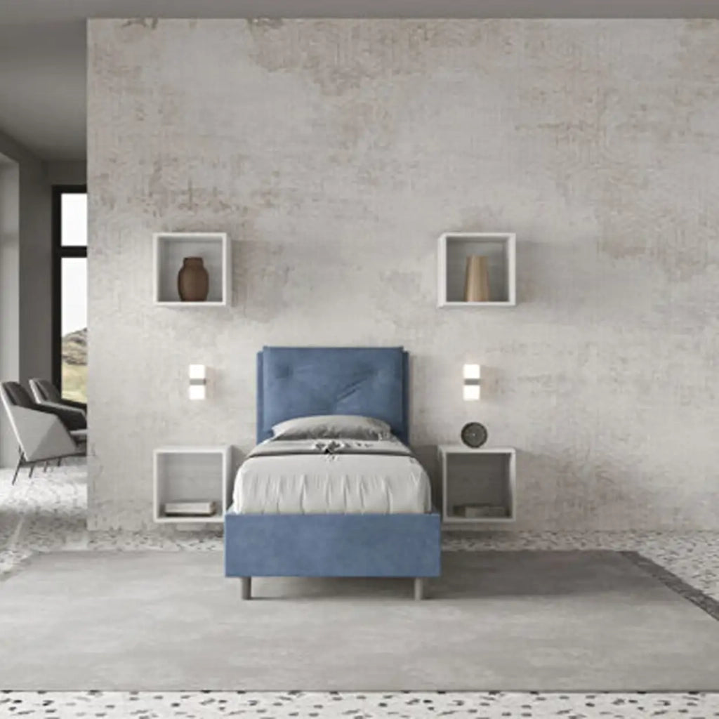 Letto singolo senza rete imbottito 80x210 microfibra blu Appia