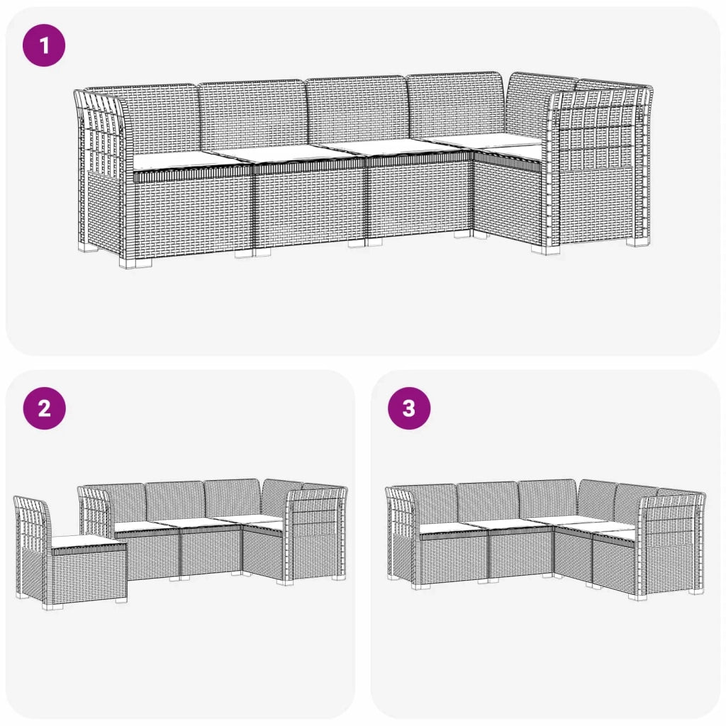 Divano da Giardino 5 Posti con Cuscini Stile Rattan PP 3444046