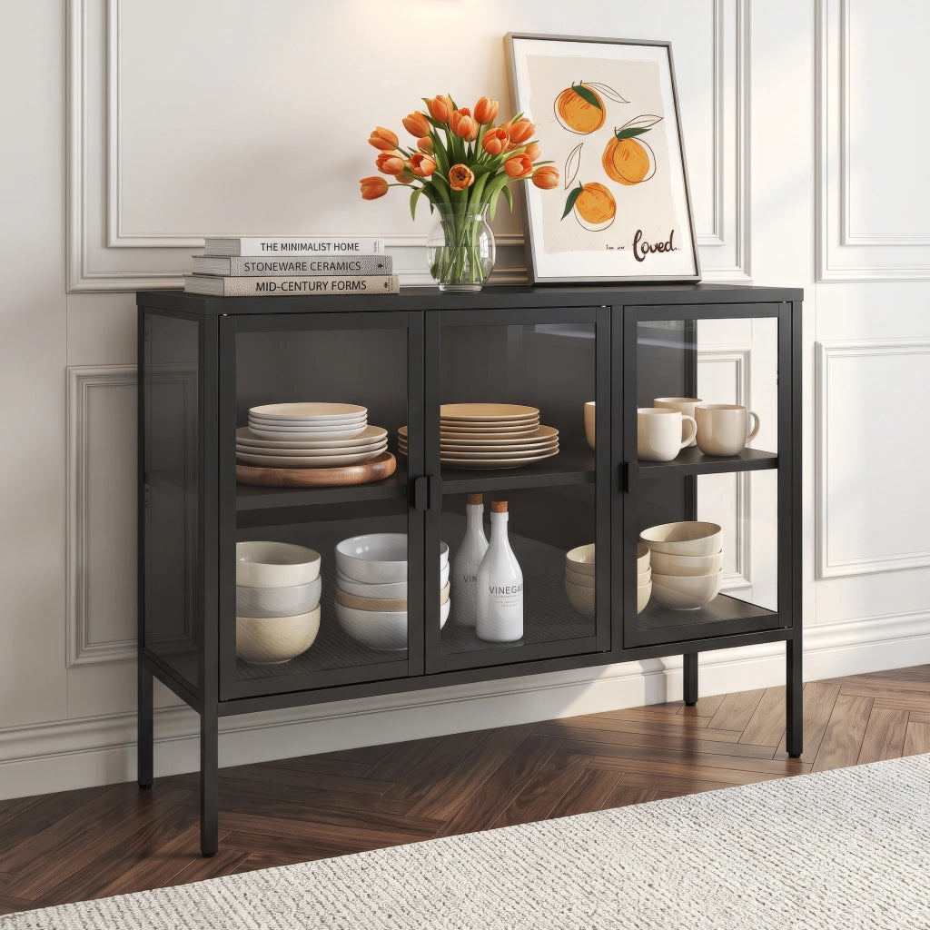 Armadietto con Vetrina Borshavisa Credenza con 3 Ante in Vetro 80x100x35 cm [en.casa]