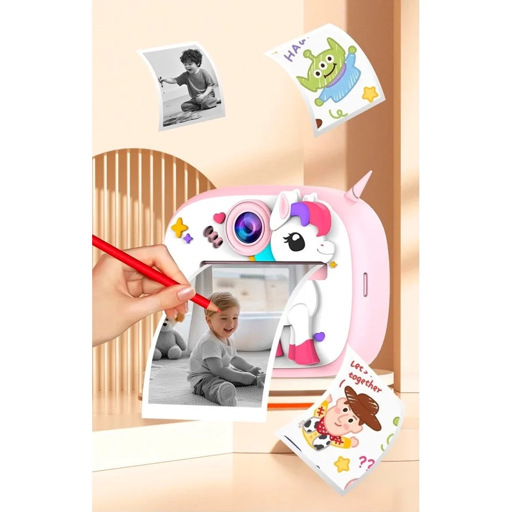 Trade Shop - Fotocamera Per Bambini Con Stampa Istantanea Termica Per Foto Video Batteria Ricaricabile -
