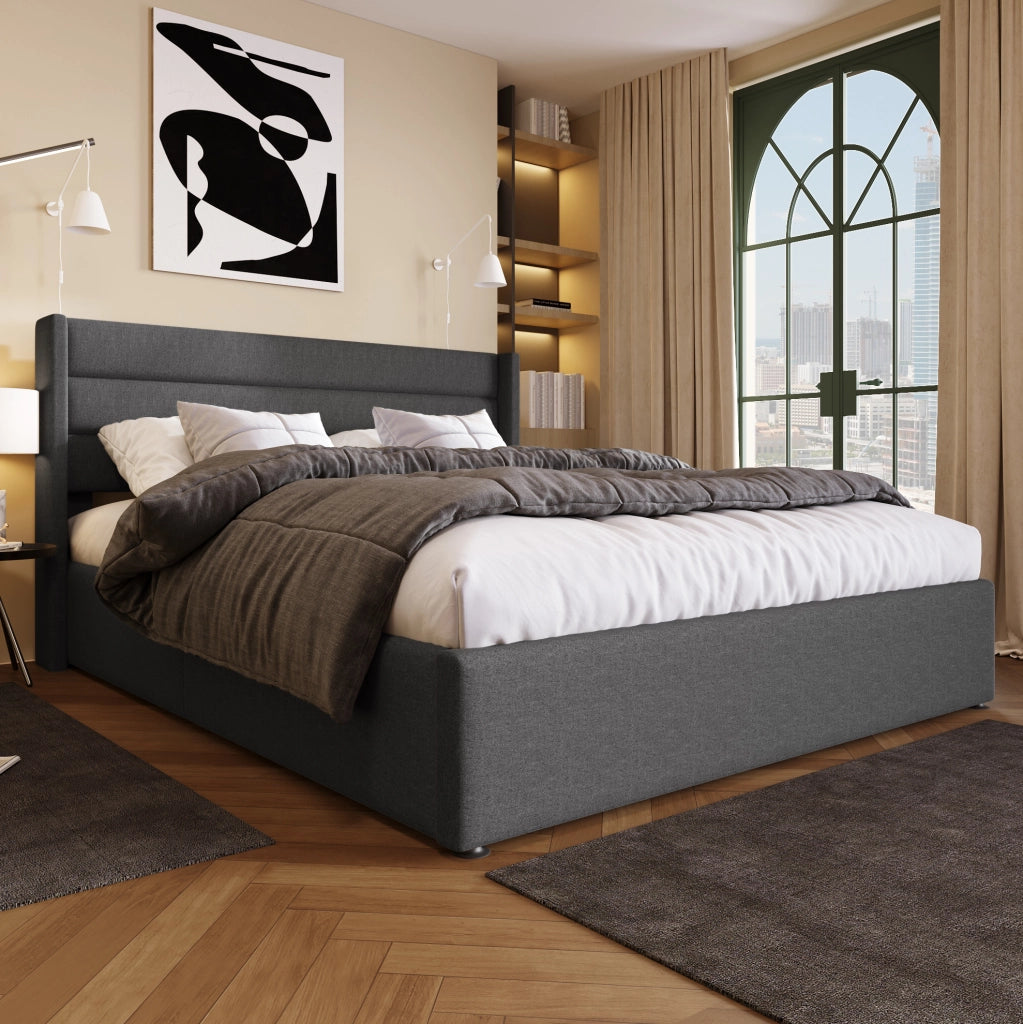 Letto contenitore imbottito 160x200 cm grigio