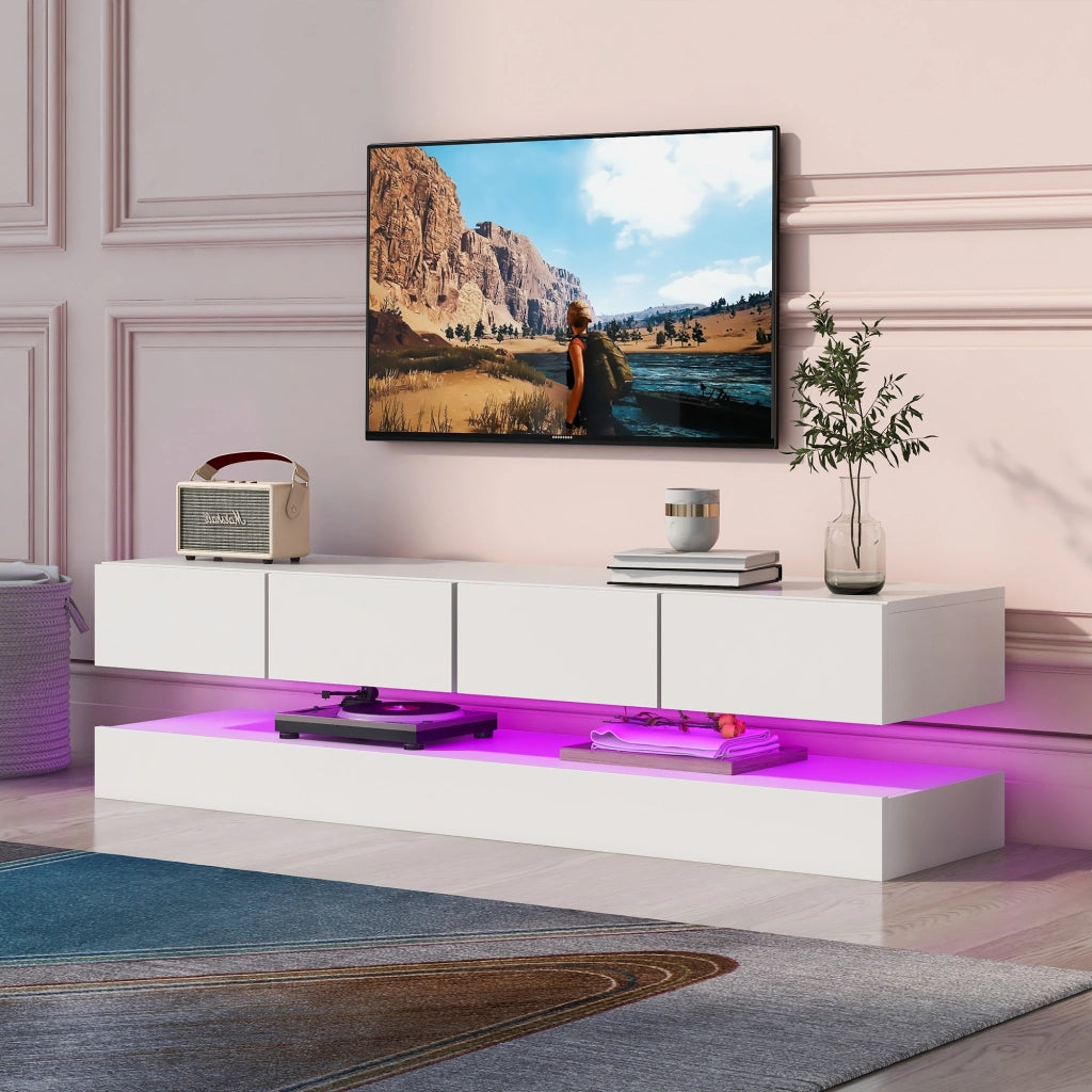 Mobile TV sospeso bianco 130 cm con illuminazione LED