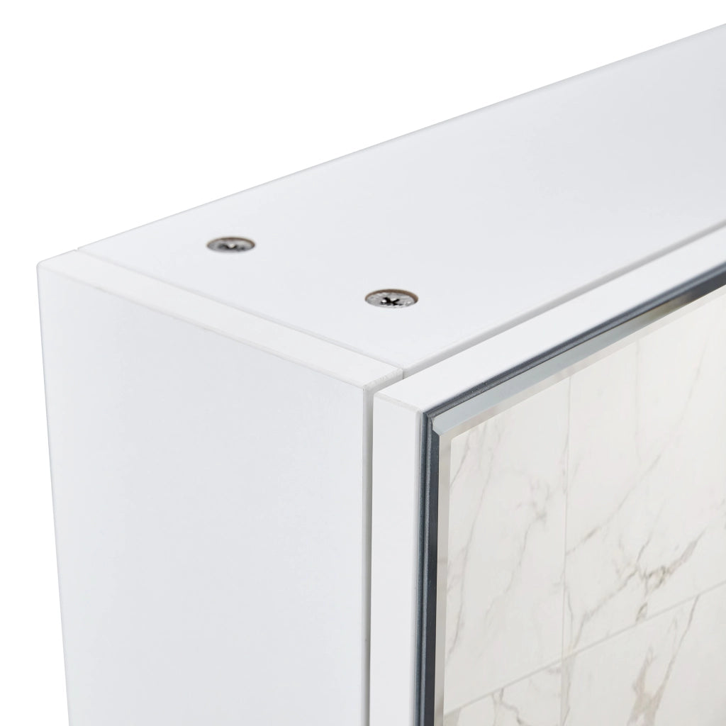 Mobile con specchio con anta e scomparti interni, specchio di sicurezza per bagno e camera da letto, MDF bianco