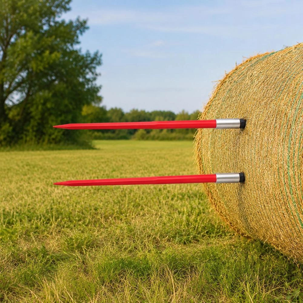 Front Loader Tines 125 Cm, Bale Tines 2041 Kg Capacity, Bale Spike Quick-release, Red Coated Bale Forks, With Hex Nut And Sleeve For Buckets, Tractors, Loaders