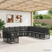 Set di divani da esterno 11 pz Nero e Grigio scuro Poliestere 3437723